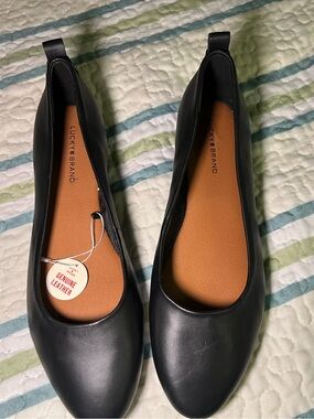 Lucky Brand Black Leather Slip-On Ballet Flats